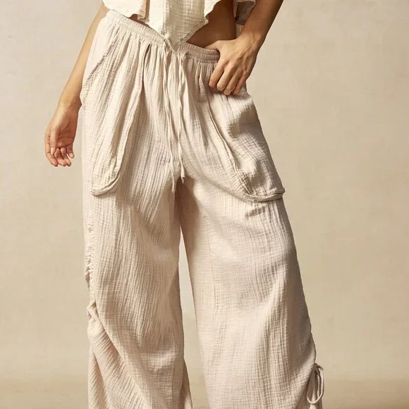 Apricot Women's Casual Woven Loose Wide-Leg Wash Pants - Picture 3 of 6